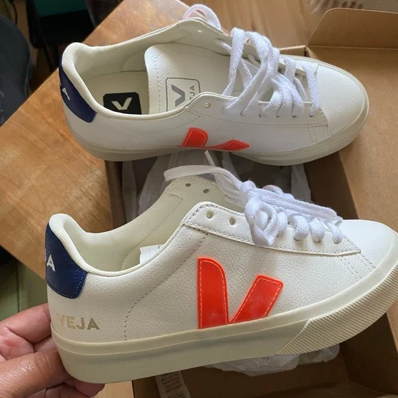 Veja White Sneakers with Vibrant Orange Accents - Picture 4 of 8